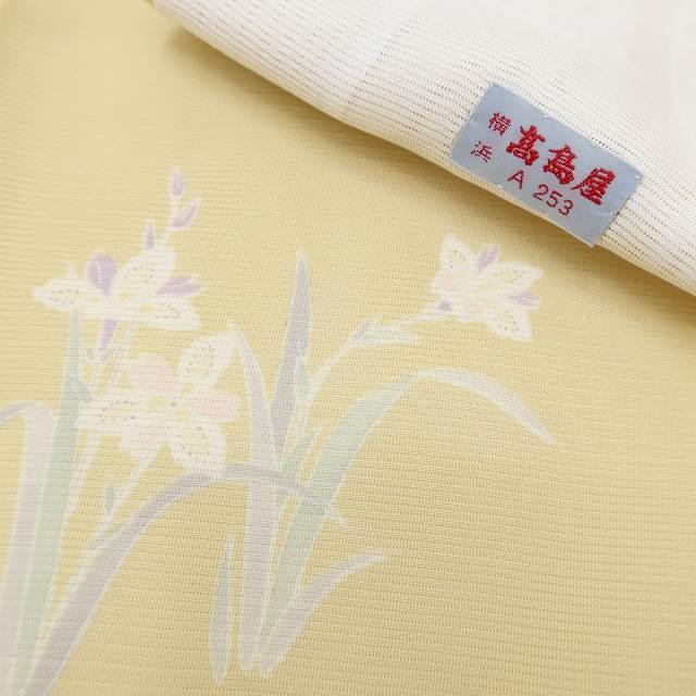 美品 高島屋謹製 夏着物 正絹 絽“砥粉色×天使のような唐花”小紋
