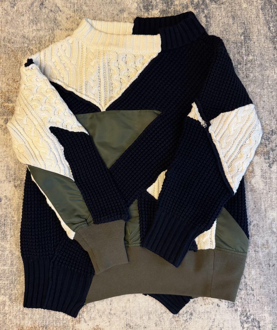 sacai - 超美品 サカイ Sacai 2021年商品 21-05420 ソリッドミックスニット セーター 長袖 アシンメトリー クルーネック ニット size1 sacai - サカイ ソリッドミックスニット セーター 長袖