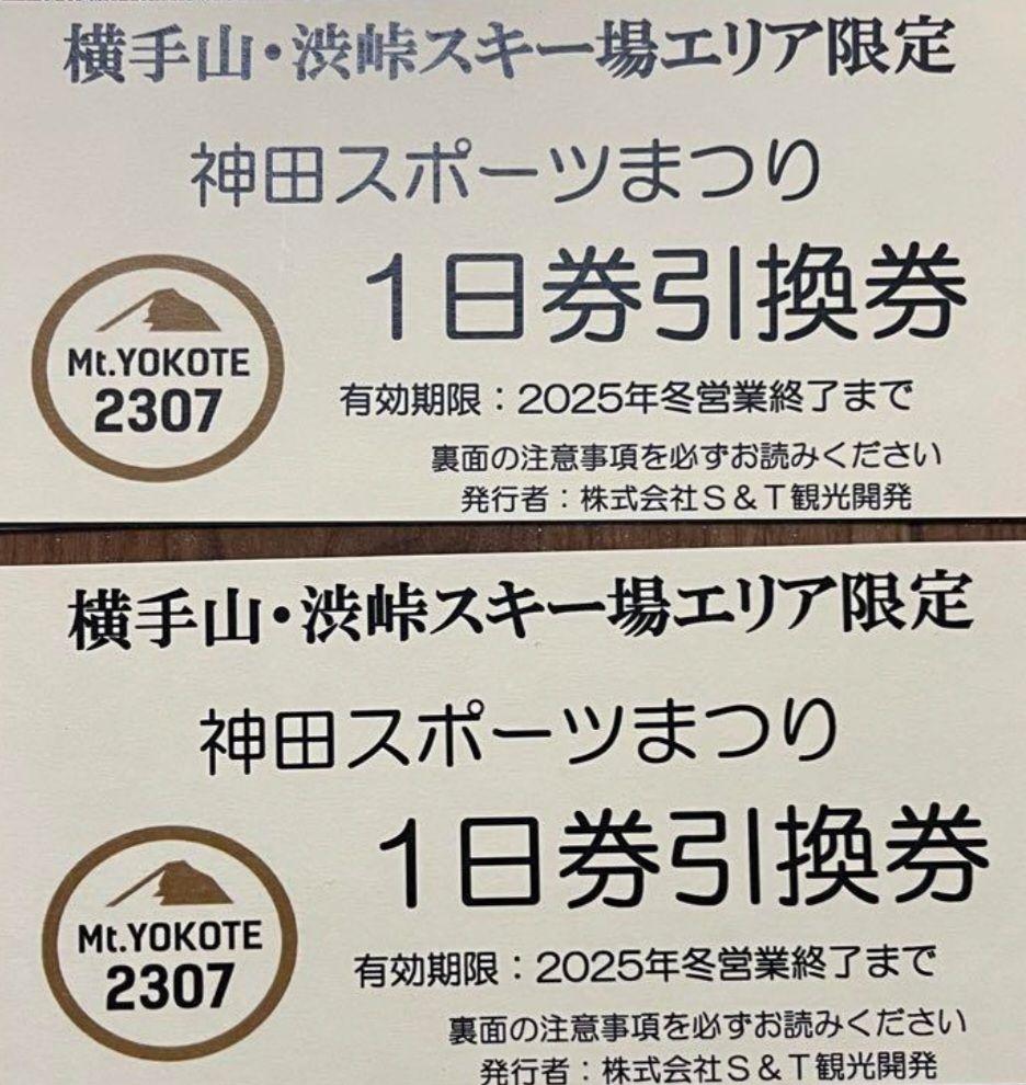 【2枚】横手山・渋峠スキー場1日リフト 引換券2枚セット