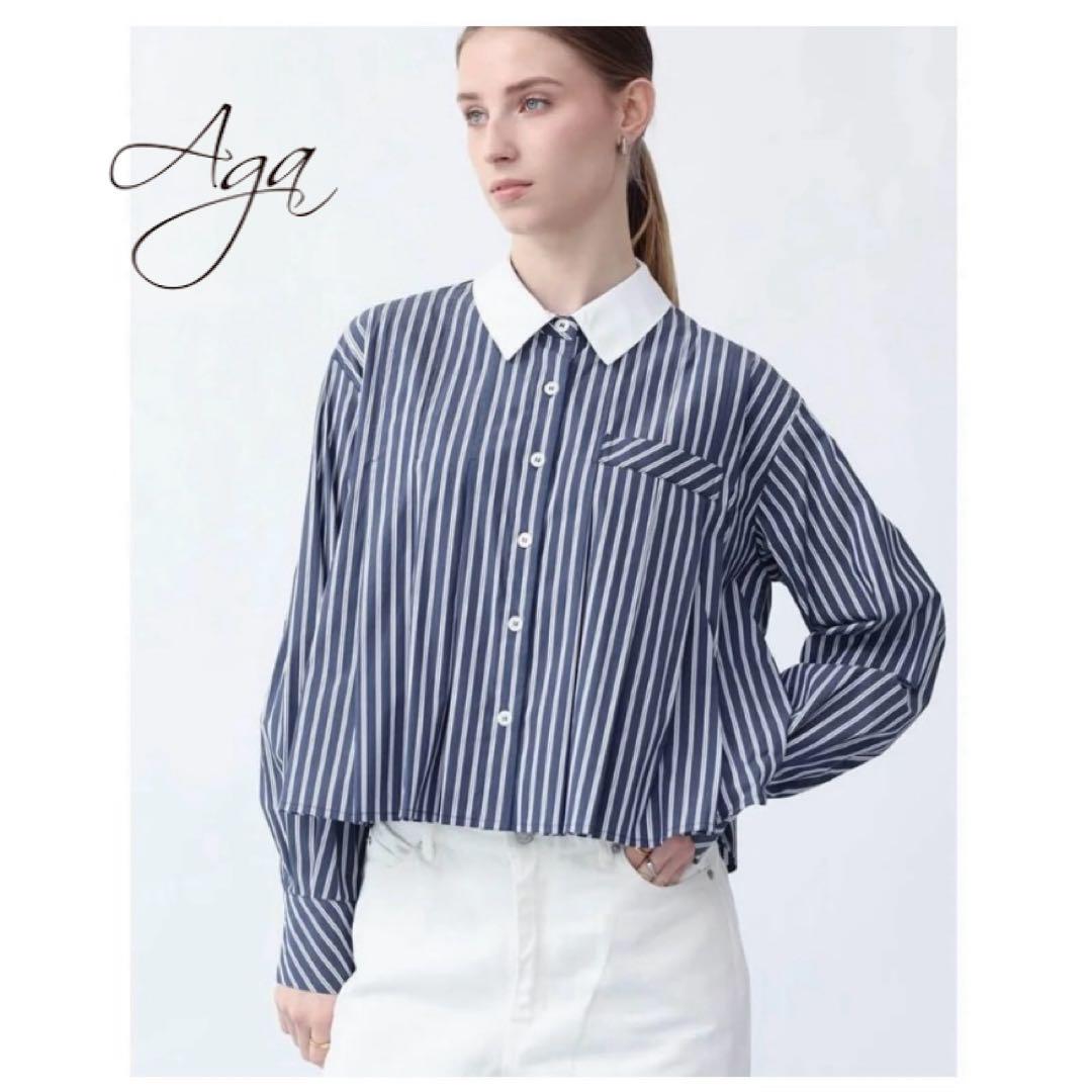 【1度着用のみ美品】 Aga (アーガ) ストライプタックショートシャツ