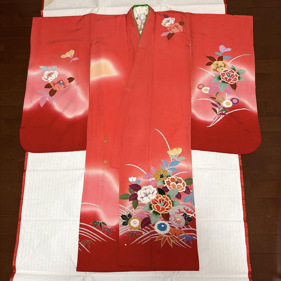 七歳祝い着　正絹着物、飾り帯、ほか小物一式