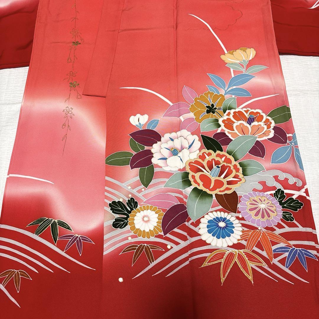 七歳祝い着　正絹着物、飾り帯、ほか小物一式