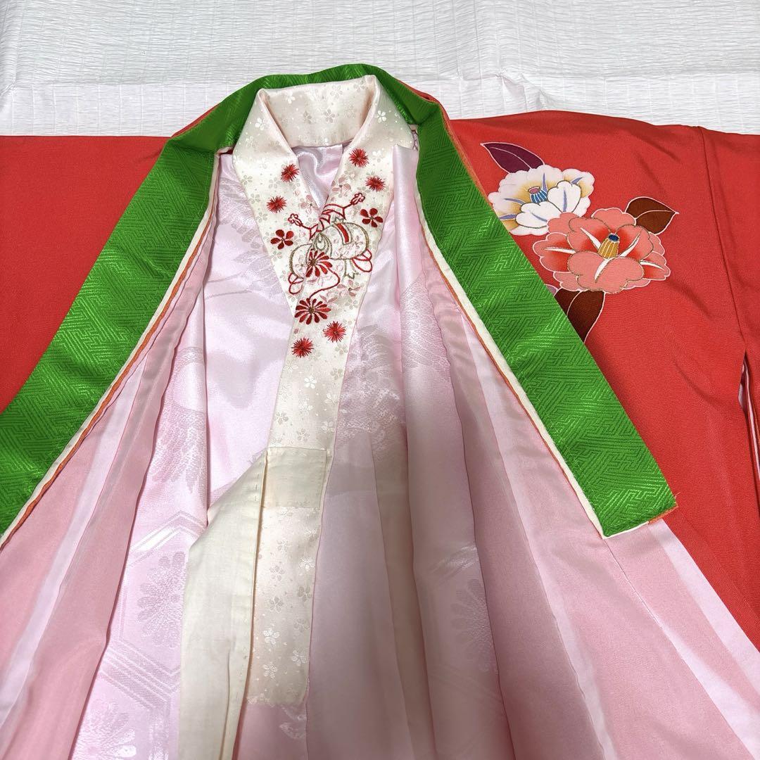 七歳祝い着　正絹着物、飾り帯、ほか小物一式