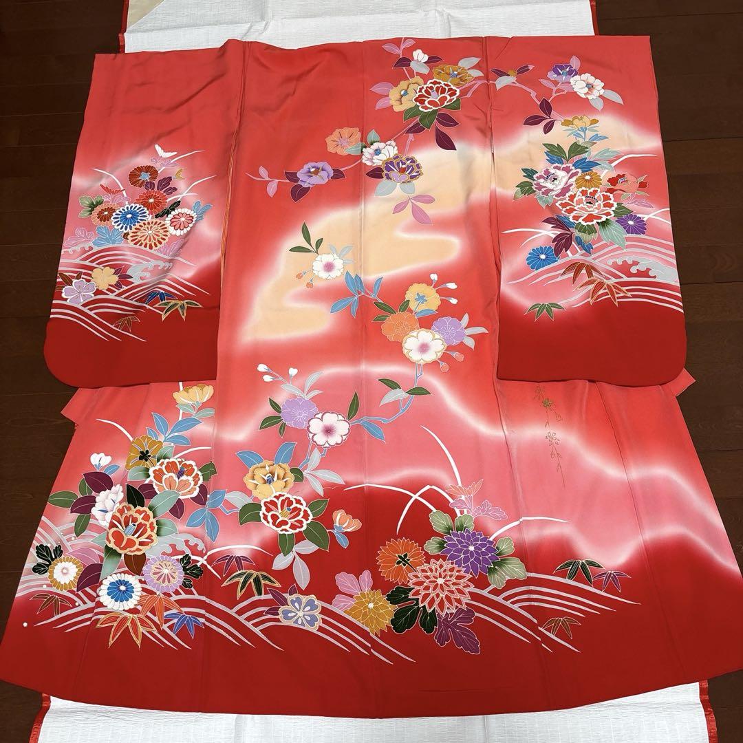 七歳祝い着　正絹着物、飾り帯、ほか小物一式