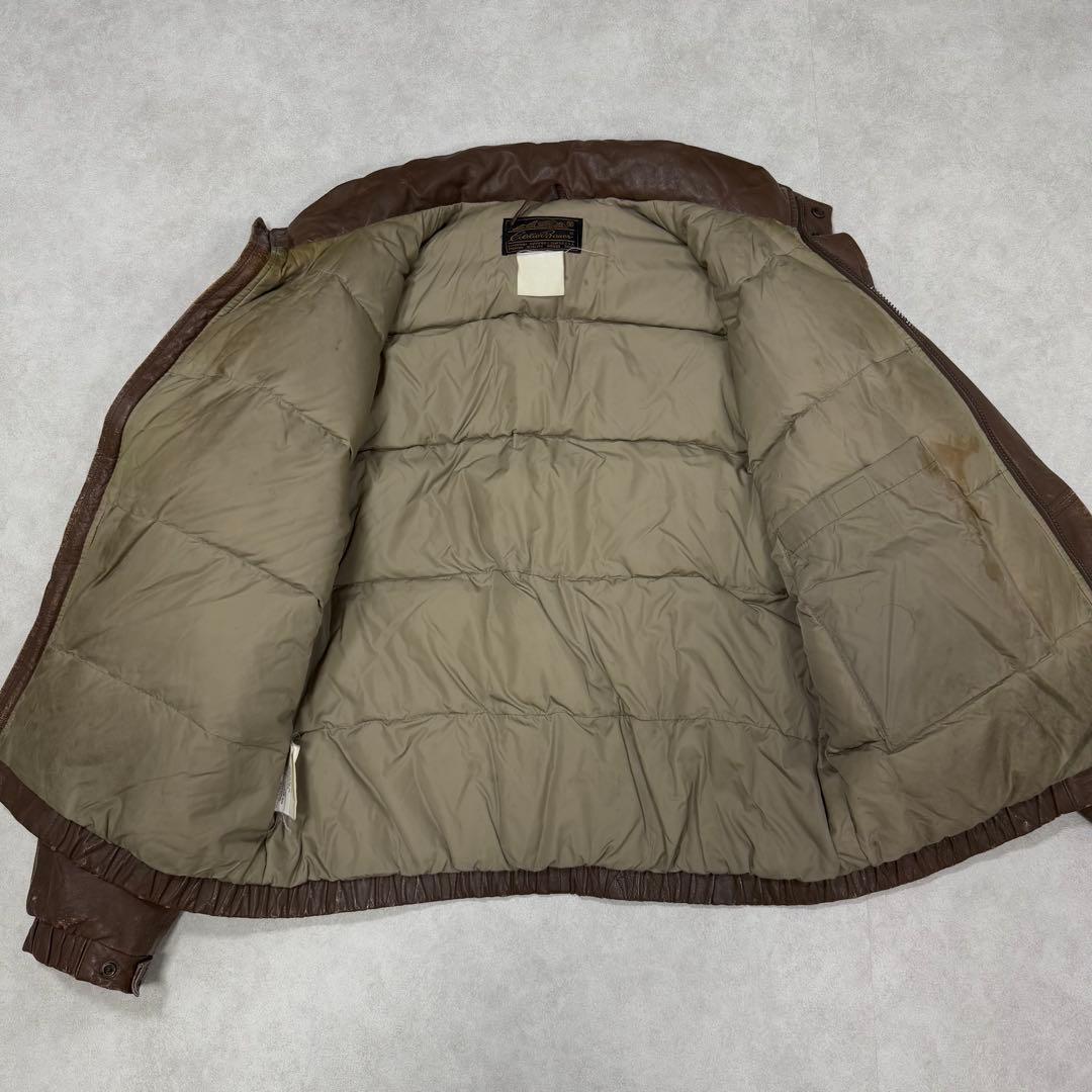 古着 80s 黒タグ エディーバウアー レザー ダウンジャケット ブラウン 茶②