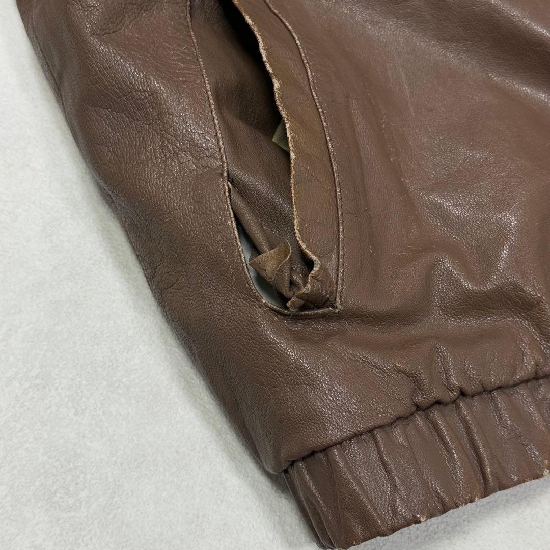 古着 80s 黒タグ エディーバウアー レザー ダウンジャケット ブラウン 茶②