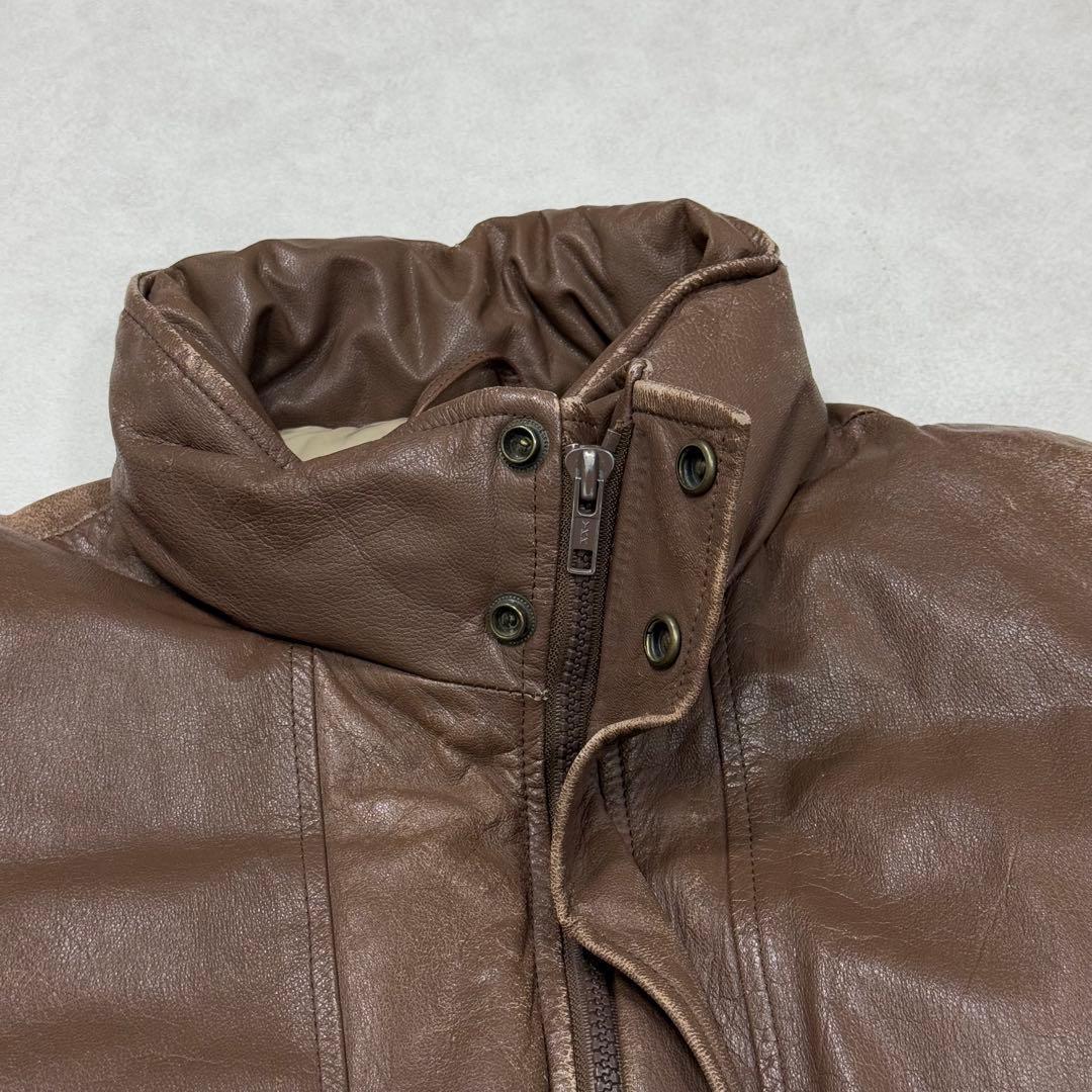 古着 80s 黒タグ エディーバウアー レザー ダウンジャケット ブラウン 茶②