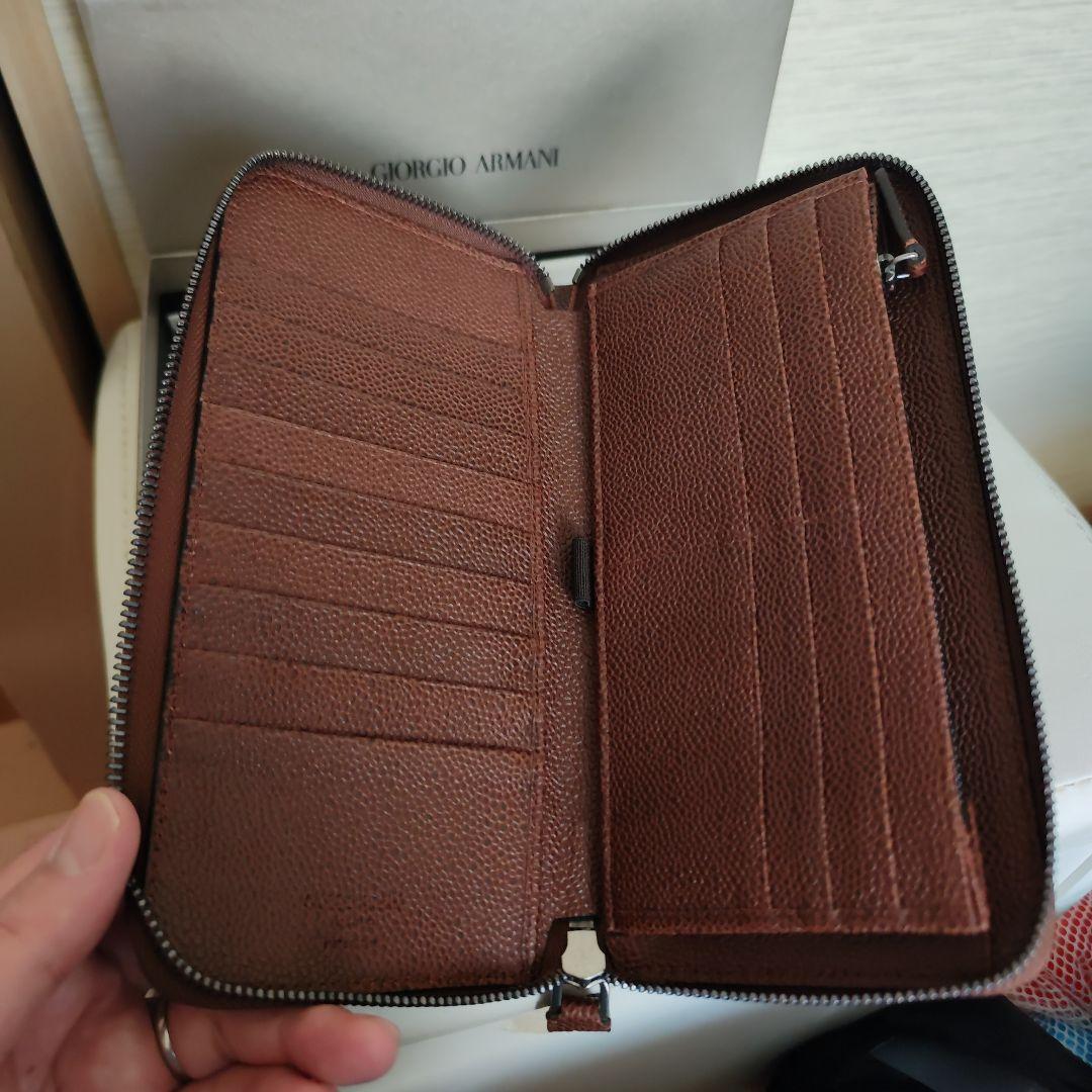 ジョルジオアルマーニ ブラウン 本皮レザー 長財布 箱付き 完全