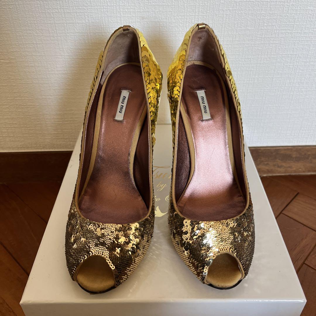 【NEW限定品】 36.5 パンプス スパンコール miumiu ゴールド バレンシアガ ZARA 靴