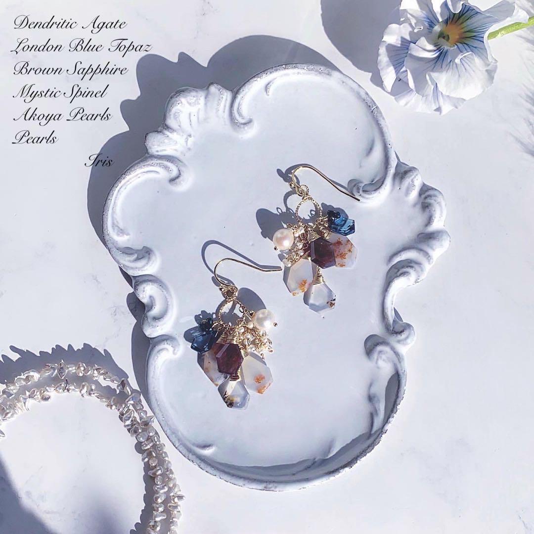【新作】✵✨高品質✨✵ デンドリティックアゲート&ブラウンサファイア　ピアス