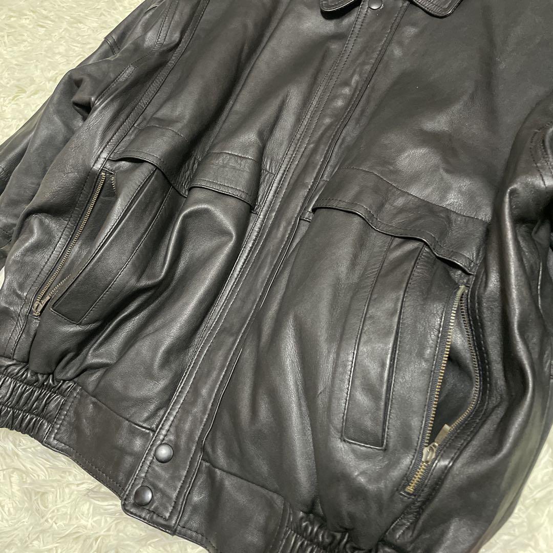 90s ヴィンテージ　レザージャケット　黒　ラムレザー　本革　ポケット4つ　L