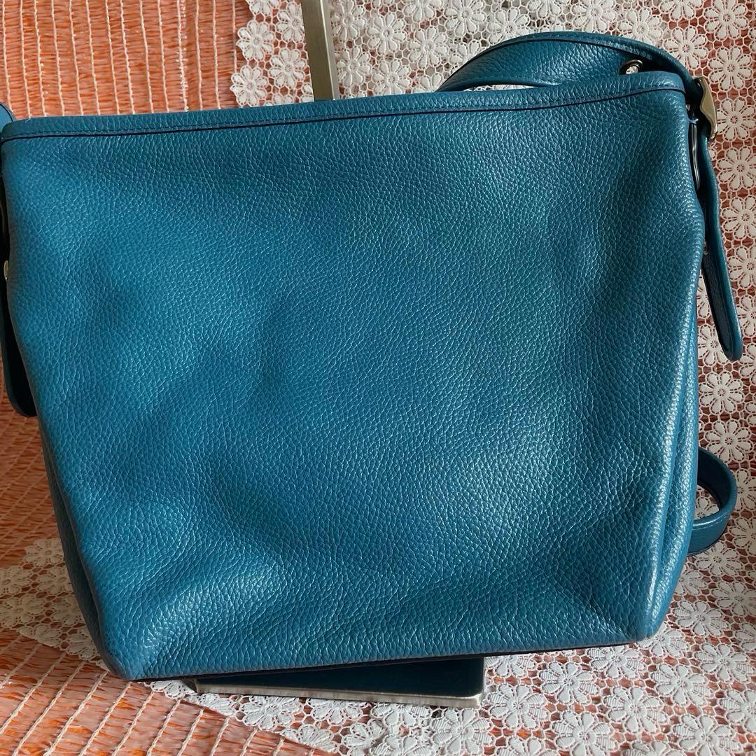 COACH 青 レザー ショルダーバッグ