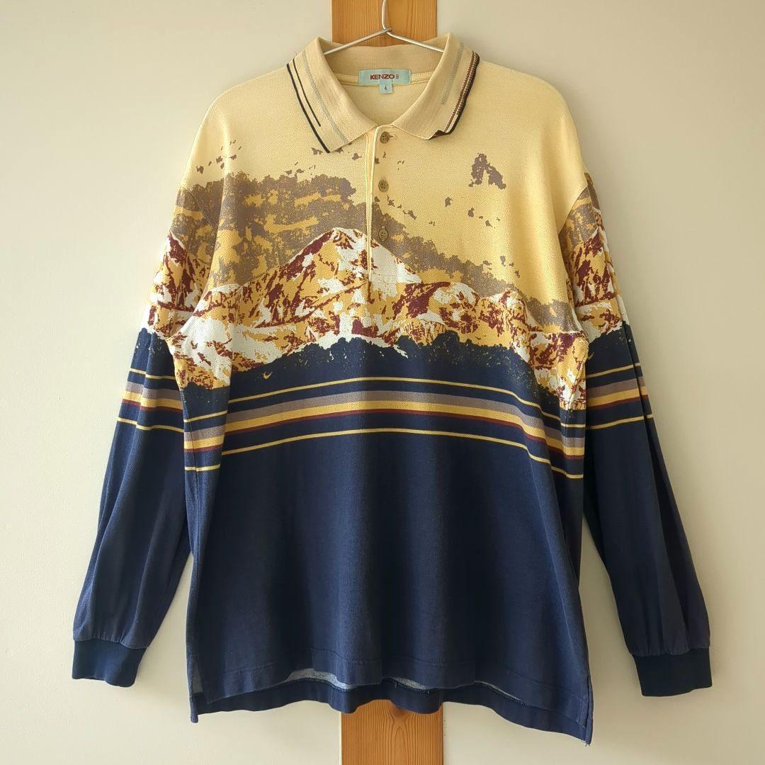グランドセール 漫画 KENZO GOLF メルカリ - 日本製 山脈柄 長袖 総柄ポロシャツ メンズウェア