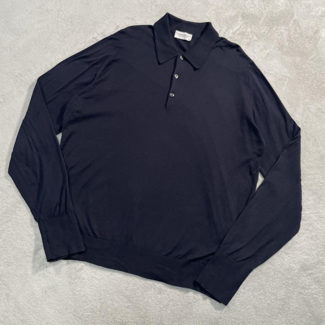ジョンスメドレー　長袖ポロシャツ　コットン　ネイビー　XL