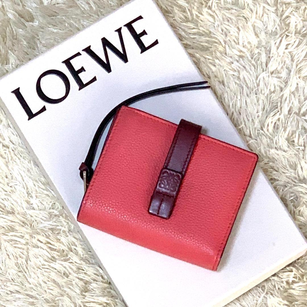 極美品 ロエベ 二つ折り財布 アナグラム ジップウォレット バイカラー レザー