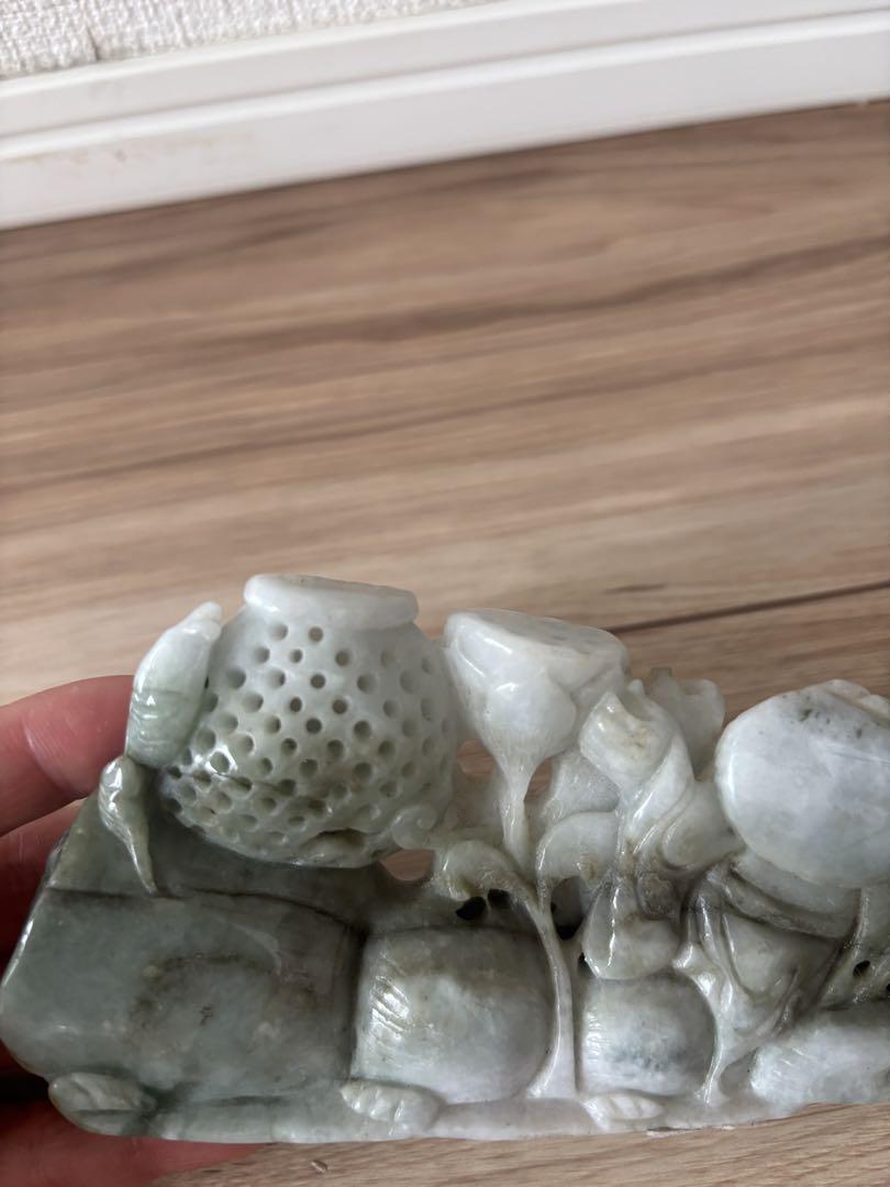 玉石翡翠 彫刻茶器 置き物