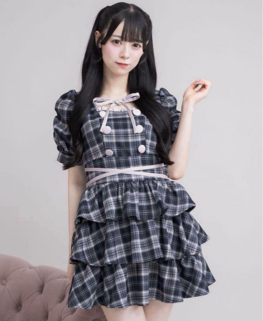高評価！ Pium ネイビー クロスベルト半袖ティアードミニワンピース ワンピース