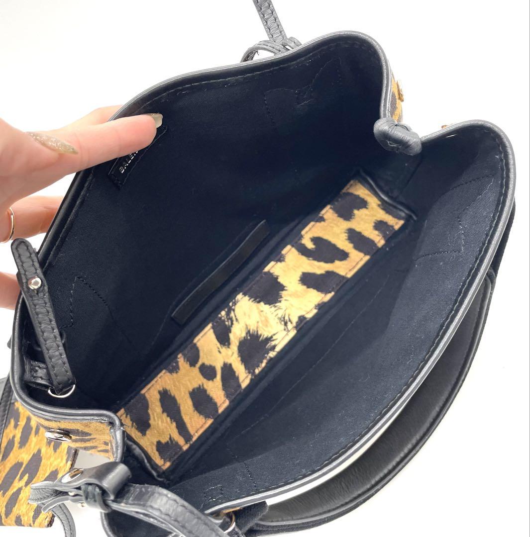 BALENCIAGA バレンシアガ ヒョウ柄 ネイビーカバス XS ハンドバッグ