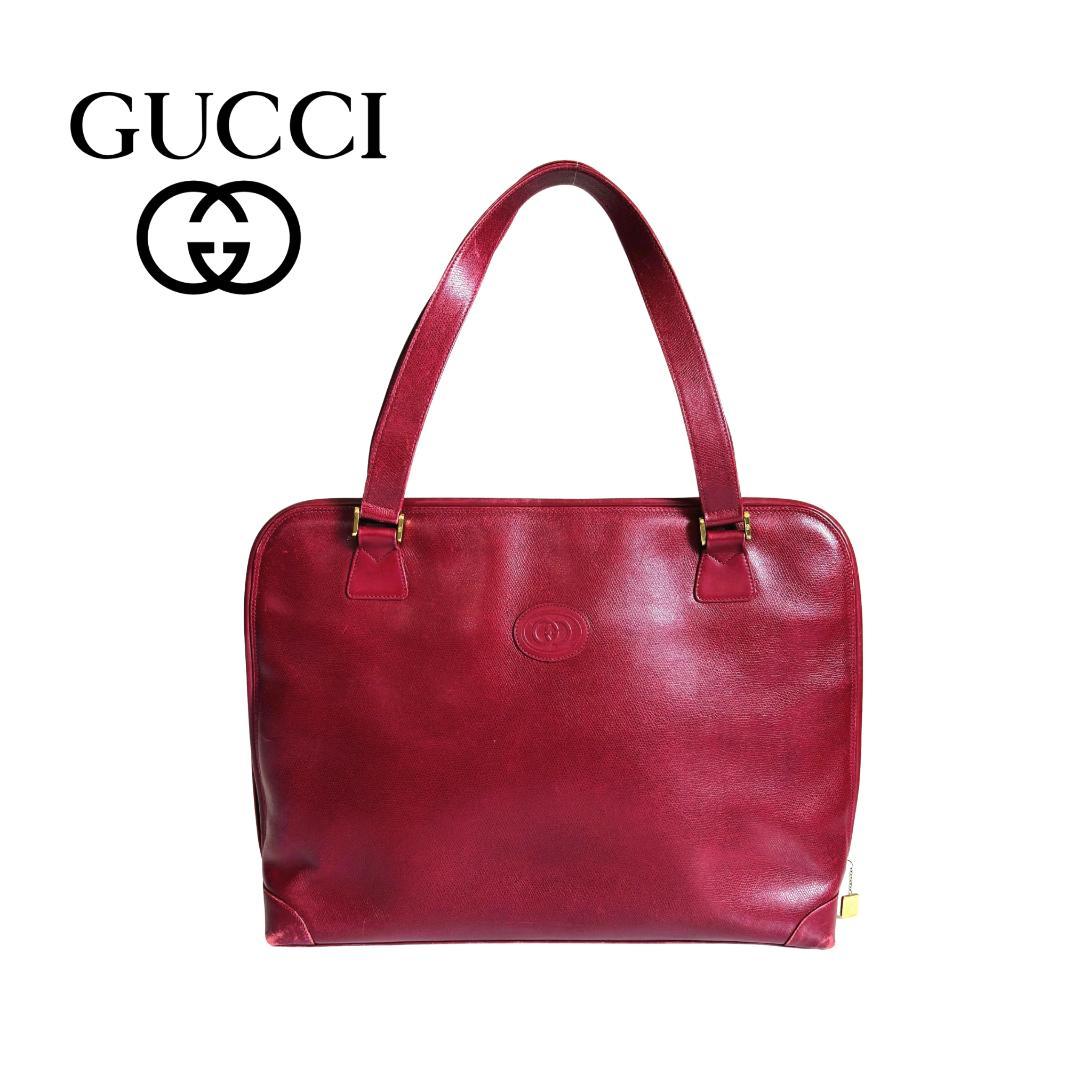 【VINTAGE】GUCCI 肩掛け トートバッグ オールドグッチ GUCCI レザートートバッグ/ボルドー