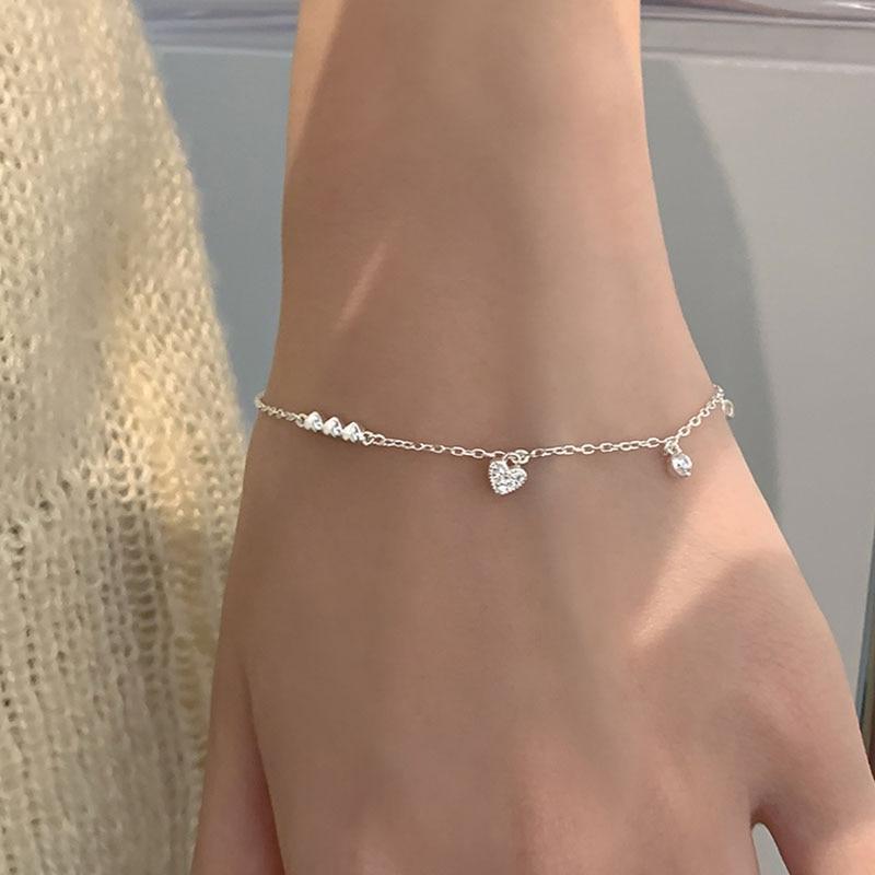 091Be【可愛い】ハート　チャーム　ブレスレット CZ シルバーチェーン