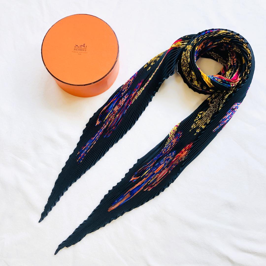 HERMES エルメス カレ プリセ 馬のリボン プリーツスカーフ 極美品