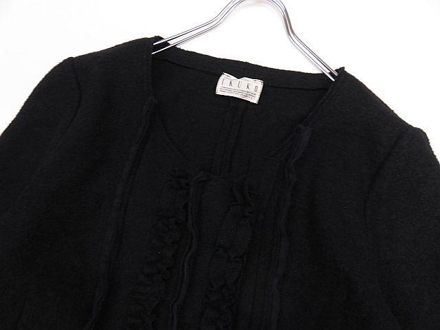 IKUKO イクコ ノーカラー ニットジャケット 厚手素材 黒 2 M