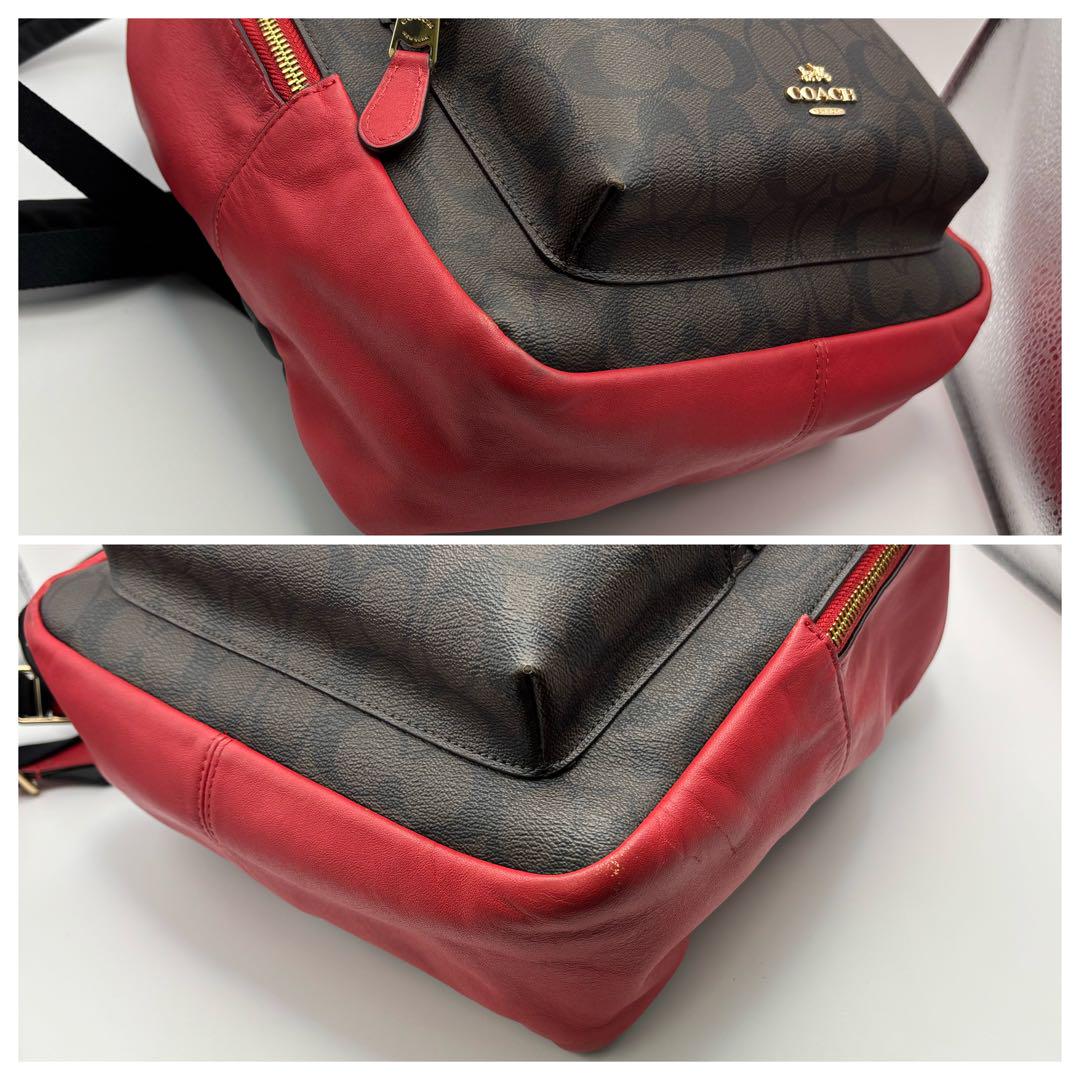 COACH コーチ リュック バックパック ブラウン×レッド PVC×レザー