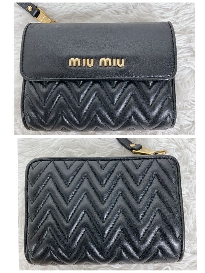 ミュウミュウ マテラッセ 3つ折り財布 5ML002 黒 ロゴ金具 L字ジップ ミュウミュウ マテラッセ 3つ折り財布 5ML002 黒 ロゴ金具 L字ジップ