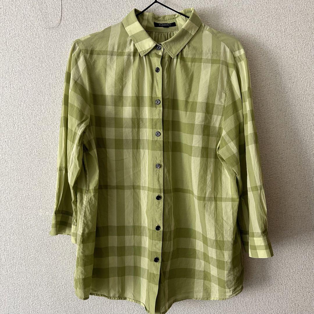 BURBERRY バーバリーロンドン　コットンシャツ　ライトグリーン　七分丈