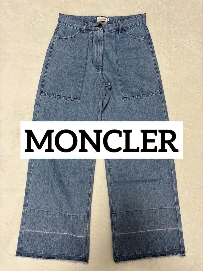 Moncler PANTAL カットオフデニムワイドパンツジーンズブルー