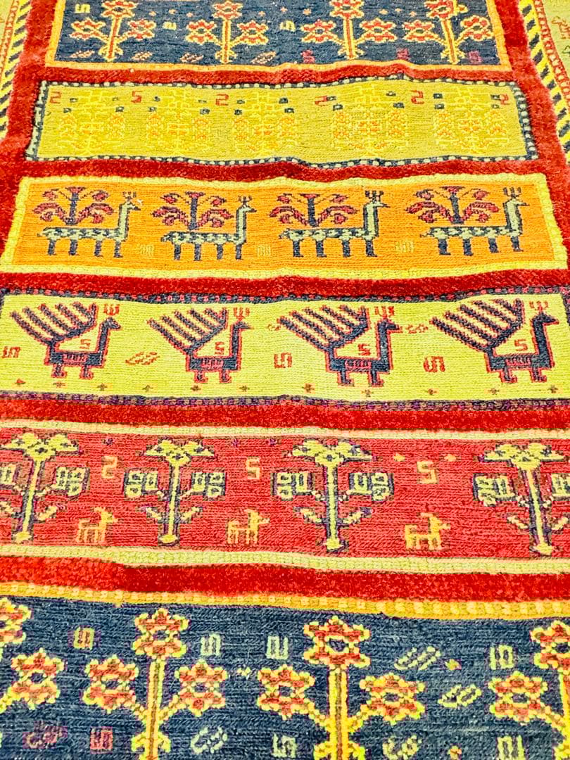 ウール製多色幾何学模様ラグ 約70x100cm キリム