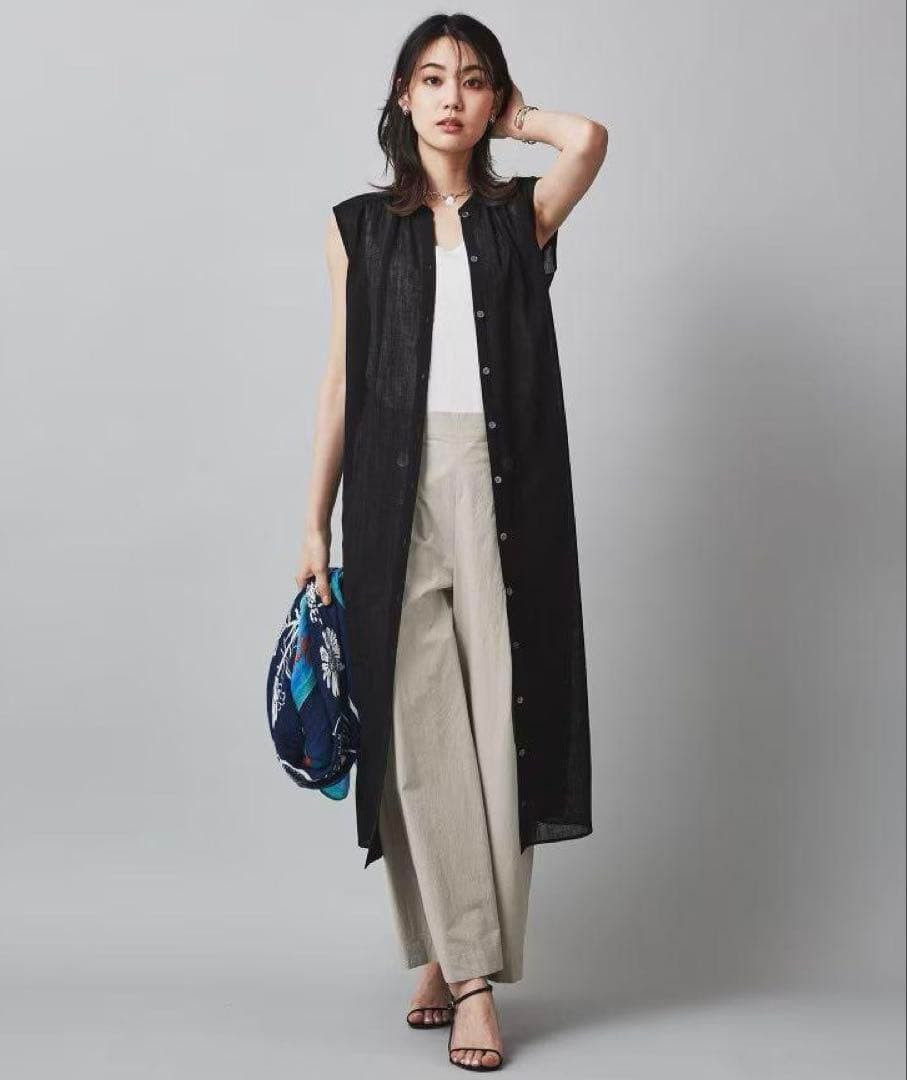 UNTITLED バンドカラーシアーワンピース ブラック 羽織り 1