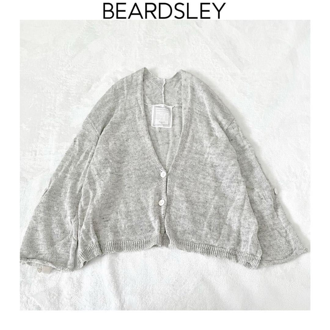BEARDSLEY リネンショートカーデ　グレー　ビアズリー　ドルマンスリーブ