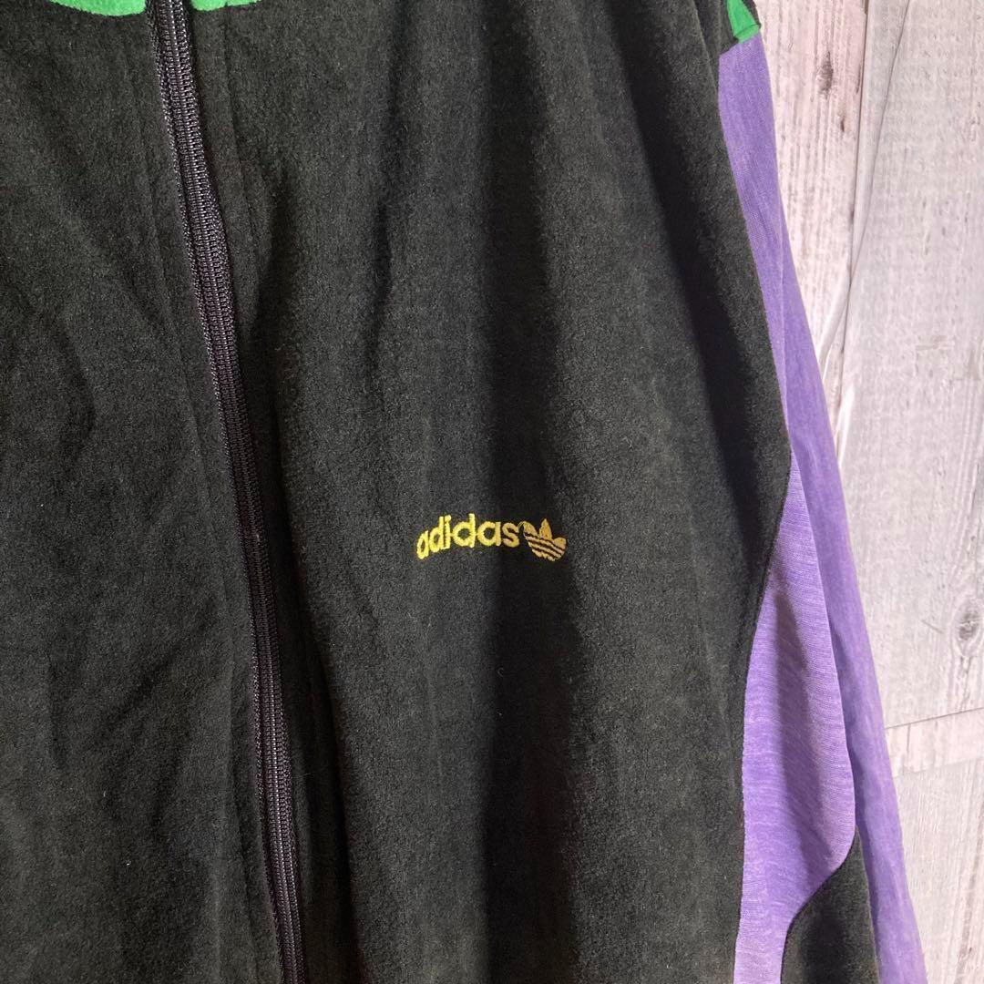 101【80s】adidasトレフォイルロゴ ベロアトラックジャケット 刺繍ロゴ