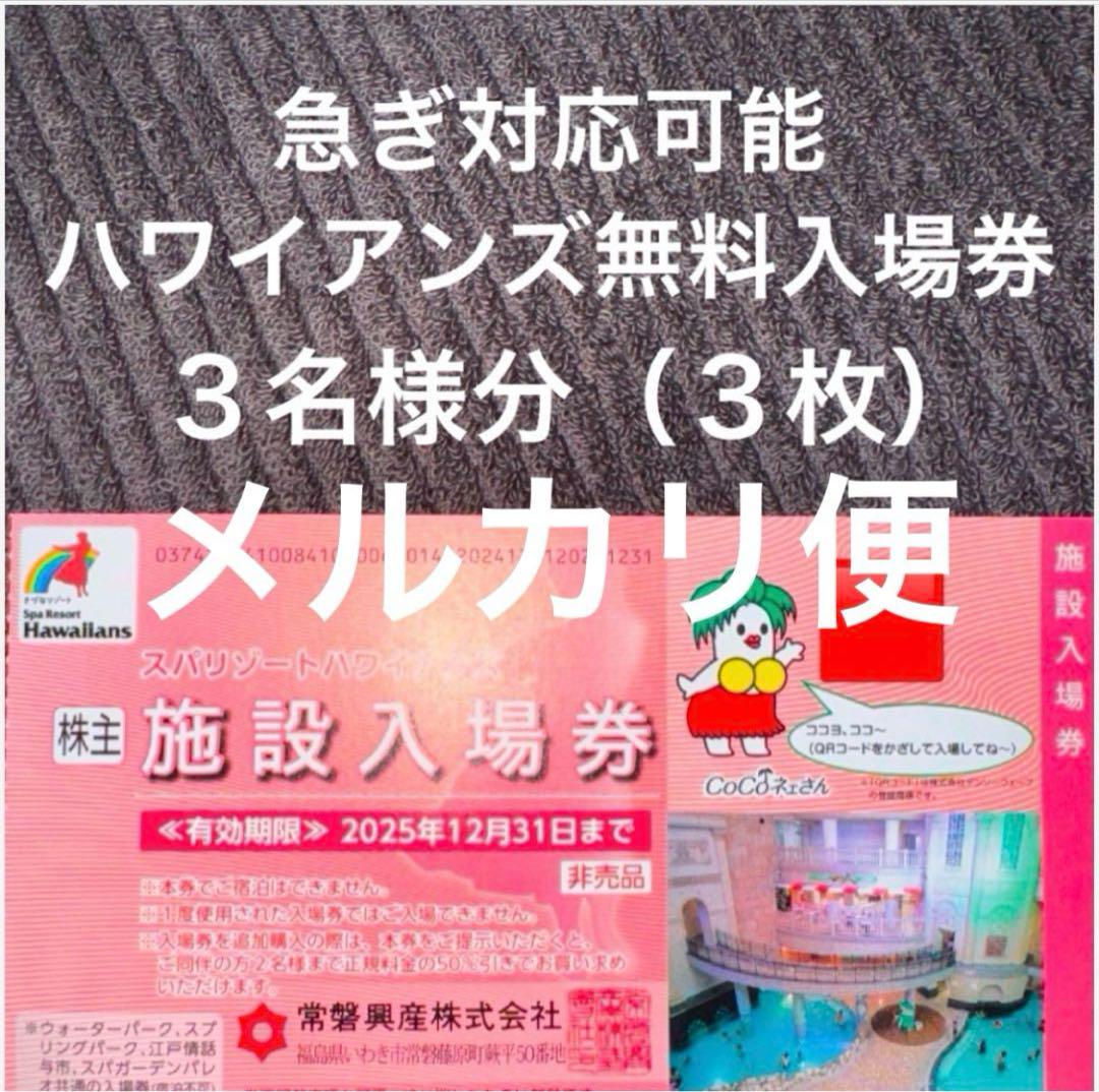 Aメルカリ便【入場券3枚】12月 常磐興産 株主優待券 スパリゾートハワイアンズ