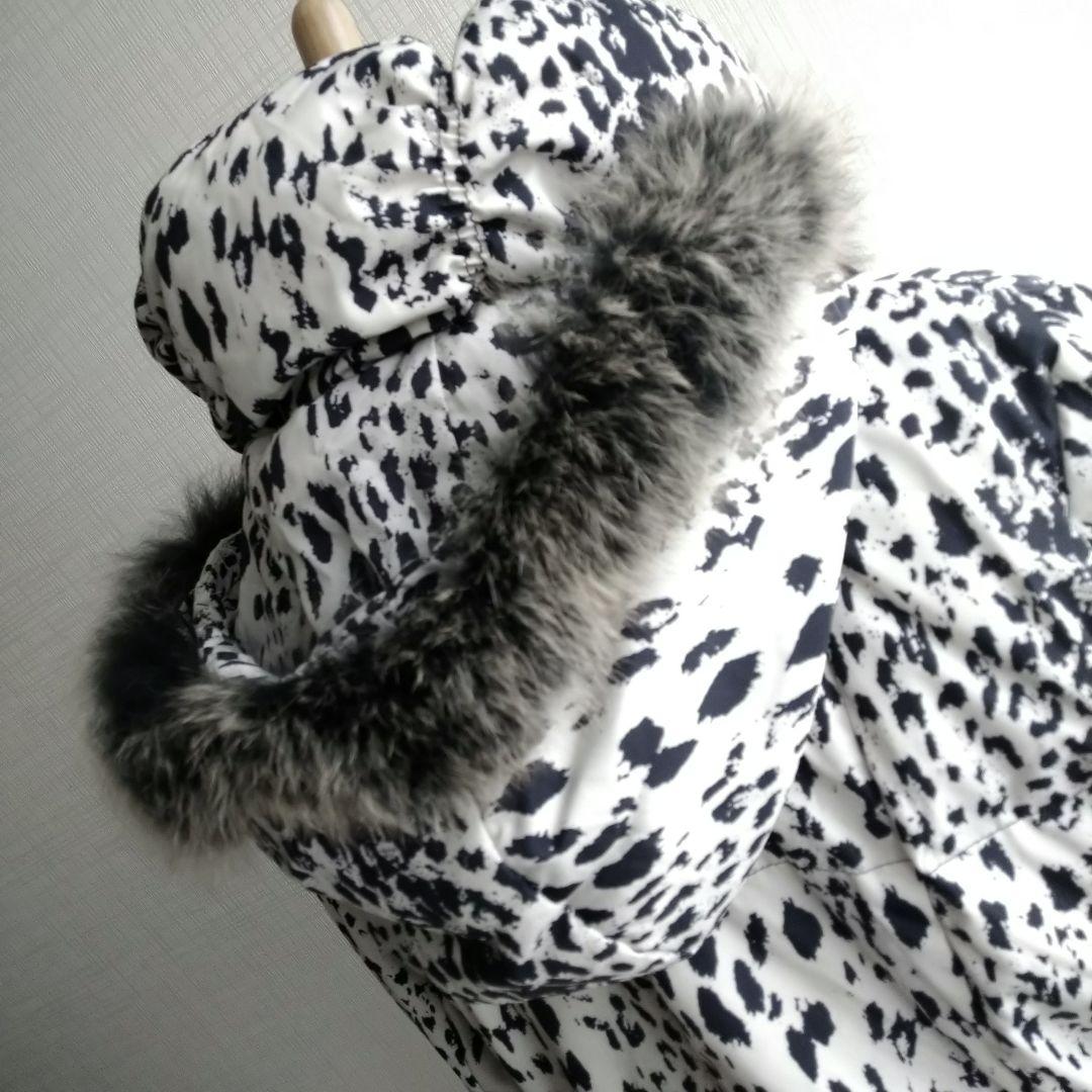 【美品♡上質】リーブル　ブルーフォックスファー　ヒョウ柄ダウンコート　黒×白 美品♡上質】リーブルブルーフォックスファーヒョウ柄ダウン