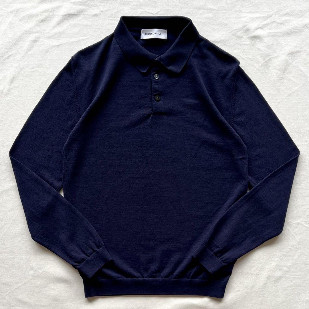 【美品】MOONCASTLE/アイスコットン ロングスリーブ ニットポロ