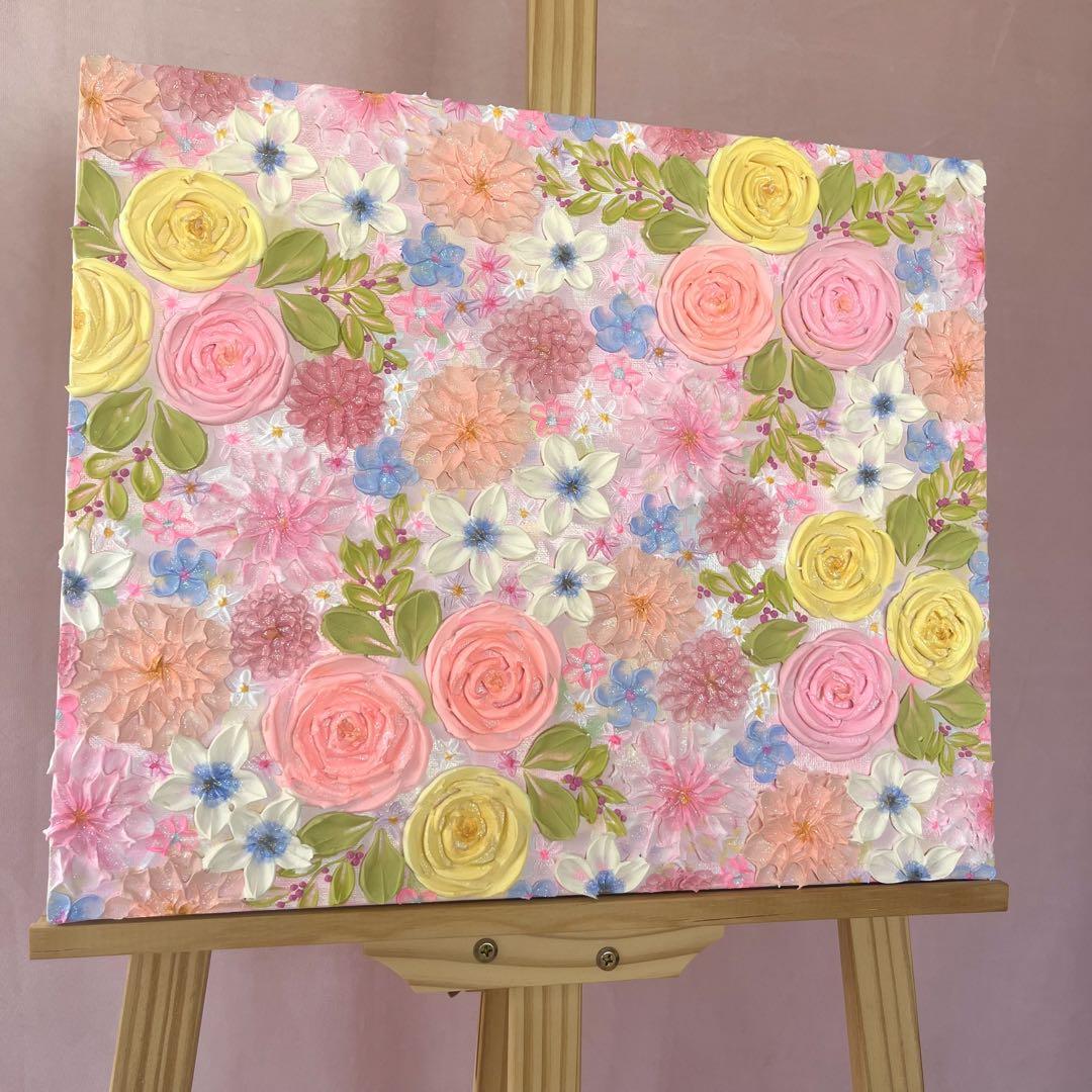 【ハッピーページ】花の絵 現代アート アートパネル　花　フラワーインテリア
