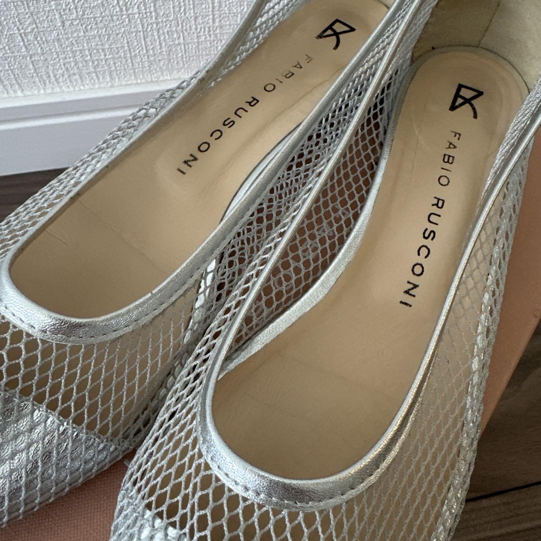 FABIO RUSCONI シルバーメッシュフラットシューズ