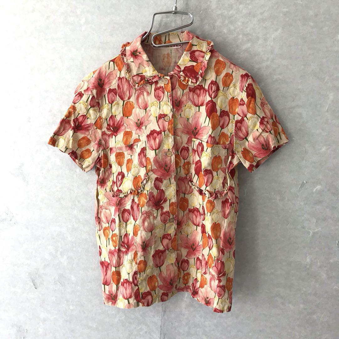 マドモアゼルノンノン 花柄 フリル ブラウス シャツ リネン 美品