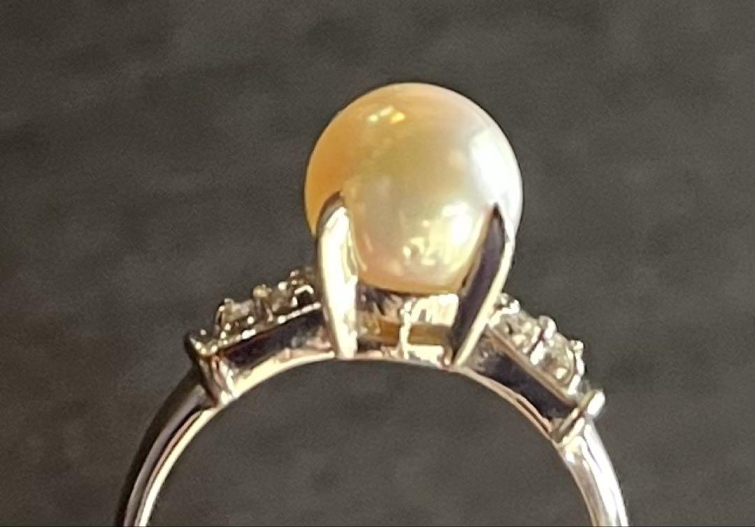 SUN☆プラチナダイヤパールリング16号0.07pt900刻印ありケース付 プラチナダイヤパールリング☆16号☆0.07☆pt900刻印あり