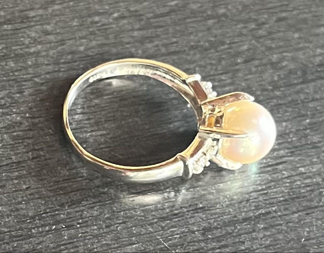 SUN☆プラチナダイヤパールリング16号0.07pt900刻印ありケース付 プラチナダイヤパールリング☆16号☆0.07☆pt900刻印あり