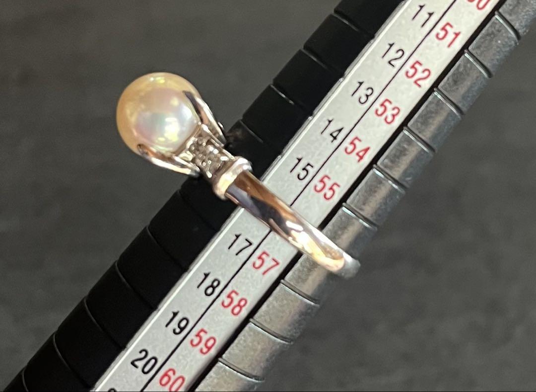 SUN☆プラチナダイヤパールリング16号0.07pt900刻印ありケース付 プラチナダイヤパールリング☆16号☆0.07☆pt900刻印あり