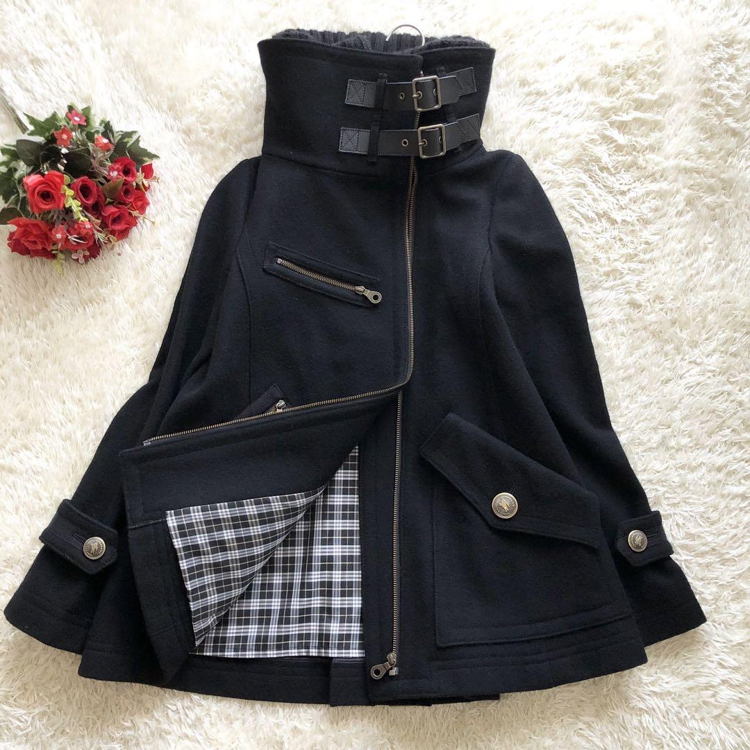 希小　美品　バーバリーブルーレーベル　ウールコート　金ボタン　2WAY BURBERRY BLUE LABEL♪2WAYウールコート チェック 金ボタン