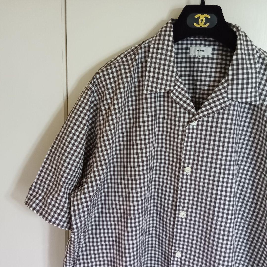 BEAMS　ルーズフィット ギンガムチェック オープンカラー シャツ　L