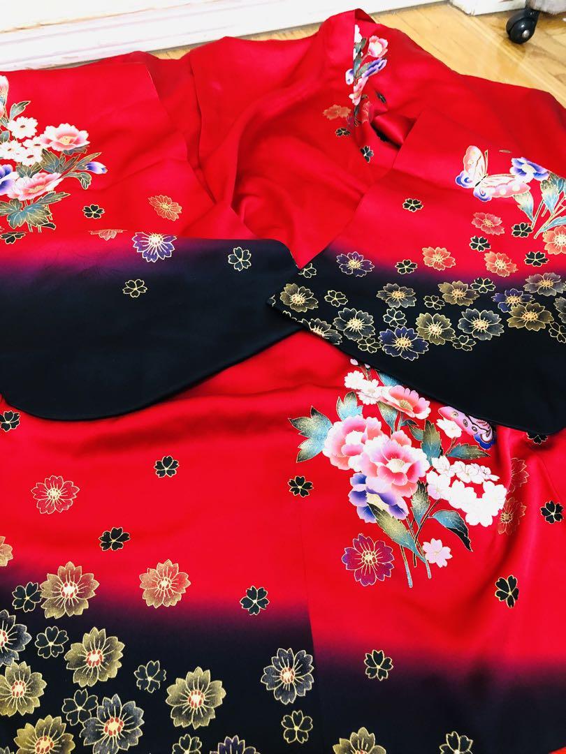 七五三七歳‼正絹豪華絢爛❤️人気赤地蝶々花々金彩金箔煌びやか