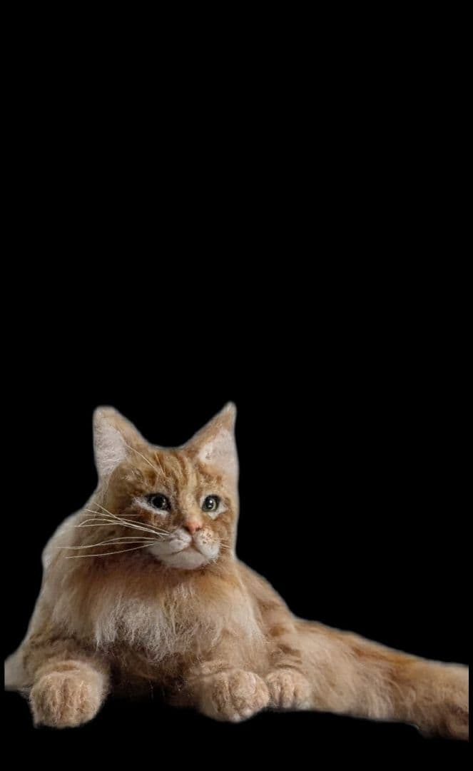 羊毛フェルト　ハンドメイド　メインクーン　レッドタビー　置物