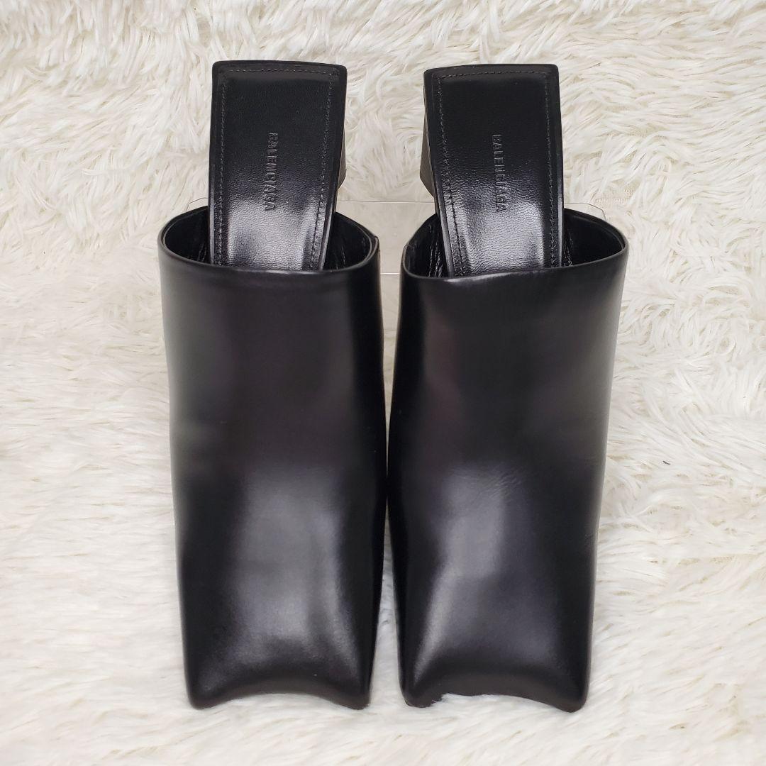 公式の店舗 スクエアトゥ 未使用級】BALENCIAGA ミュール 24cm レザー 黒 靴