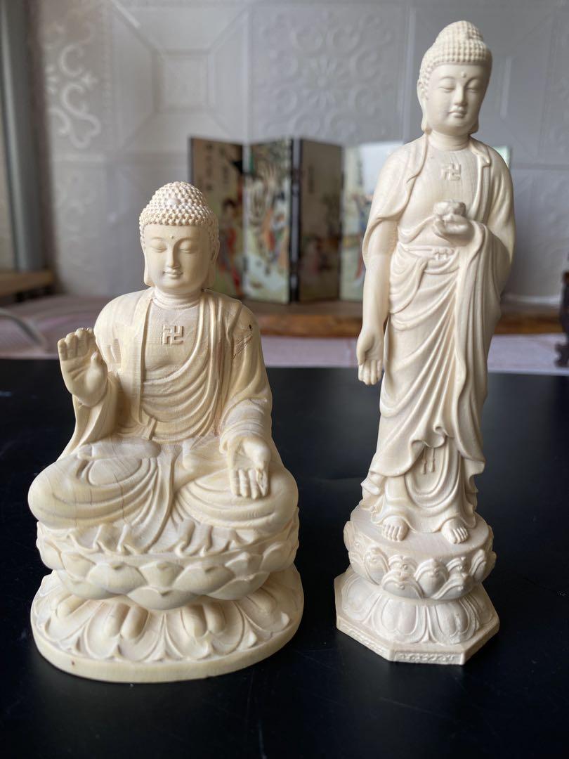 黄楊木彫刻　実木　大日如来木彫置物 総柘植材 細工精彫 木彫仏像 開運風水