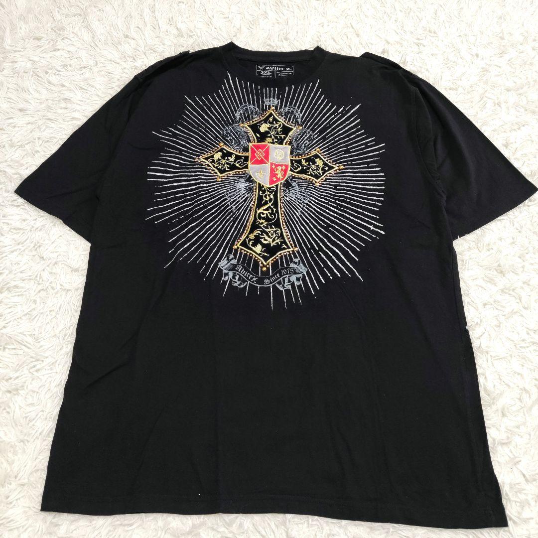 AVIREX アビレックス 十字架 Tシャツ スタッズ ラメ 3XL 黒 金